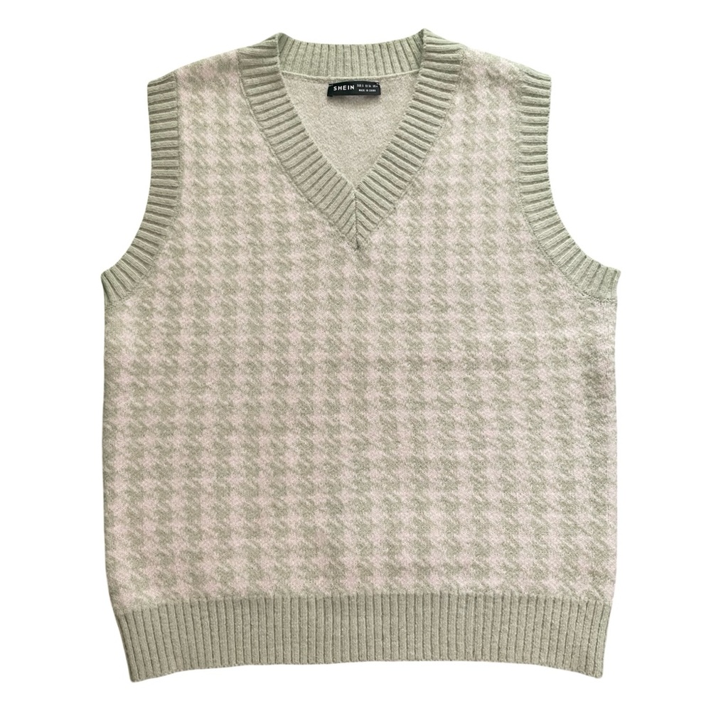 SHEIN Mint Green Houndstooth Knit Vest (Size S)